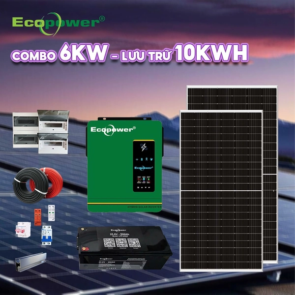 Hệ thống điện năng lượng mặt trời hoà lưới 6KWP – lưu trữ 10KWH